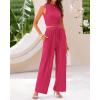 imageBTFBM Women Summer 2 Piece Outfits 2025 Beach Crew Neck Sleeveless Cropped Top Elastic Waist Wide Leg Pants Lounge SetRose Red