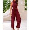 imageBTFBM Women Summer 2 Piece Outfits 2025 Beach Crew Neck Sleeveless Cropped Top Elastic Waist Wide Leg Pants Lounge SetWine Red