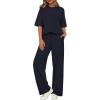 imageBTFBM 2 Piece Sets For Women Summer Short Sleeve Top Wide Leg Pants Casual Airport Travel Outfits Lounge Sets TracksuitsNavy