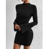 imageBTFBM Cocktail Dresses for Women 2025 Fall Fashion Bodycon Bell Long Sleeve Mock Neck Party Club Going Out Mini DressBlack