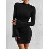 imageBTFBM Cocktail Dresses for Women 2025 Fall Fashion Bodycon Bell Long Sleeve Mock Neck Party Club Going Out Mini DressBlack