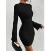 imageBTFBM Cocktail Dresses for Women 2025 Fall Fashion Bodycon Bell Long Sleeve Mock Neck Party Club Going Out Mini DressBlack