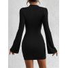 imageBTFBM Cocktail Dresses for Women 2025 Fall Fashion Bodycon Bell Long Sleeve Mock Neck Party Club Going Out Mini DressBlack
