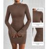 imageBTFBM Cocktail Dresses for Women 2025 Fall Fashion Bodycon Bell Long Sleeve Mock Neck Party Club Going Out Mini DressBrown