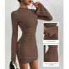 imageBTFBM Cocktail Dresses for Women 2025 Fall Fashion Bodycon Bell Long Sleeve Mock Neck Party Club Going Out Mini DressBrown
