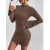 imageBTFBM Cocktail Dresses for Women 2025 Fall Fashion Bodycon Bell Long Sleeve Mock Neck Party Club Going Out Mini DressBrown