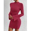 imageBTFBM Cocktail Dresses for Women 2025 Fall Fashion Bodycon Bell Long Sleeve Mock Neck Party Club Going Out Mini DressBurgundy