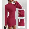 imageBTFBM Cocktail Dresses for Women 2025 Fall Fashion Bodycon Bell Long Sleeve Mock Neck Party Club Going Out Mini DressBurgundy