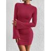 imageBTFBM Cocktail Dresses for Women 2025 Fall Fashion Bodycon Bell Long Sleeve Mock Neck Party Club Going Out Mini DressBurgundy