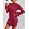 imageBTFBM Cocktail Dresses for Women 2025 Fall Fashion Bodycon Bell Long Sleeve Mock Neck Party Club Going Out Mini DressBurgundy