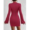 imageBTFBM Cocktail Dresses for Women 2025 Fall Fashion Bodycon Bell Long Sleeve Mock Neck Party Club Going Out Mini DressBurgundy
