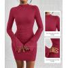 imageBTFBM Cocktail Dresses for Women 2025 Fall Fashion Bodycon Bell Long Sleeve Mock Neck Party Club Going Out Mini DressBurgundy