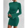 imageBTFBM Cocktail Dresses for Women 2025 Fall Fashion Bodycon Bell Long Sleeve Mock Neck Party Club Going Out Mini DressDark Green