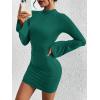 imageBTFBM Cocktail Dresses for Women 2025 Fall Fashion Bodycon Bell Long Sleeve Mock Neck Party Club Going Out Mini DressDark Green