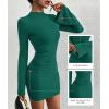 imageBTFBM Cocktail Dresses for Women 2025 Fall Fashion Bodycon Bell Long Sleeve Mock Neck Party Club Going Out Mini DressDark Green