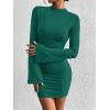imageBTFBM Cocktail Dresses for Women 2025 Fall Fashion Bodycon Bell Long Sleeve Mock Neck Party Club Going Out Mini DressDark Green