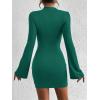 imageBTFBM Cocktail Dresses for Women 2025 Fall Fashion Bodycon Bell Long Sleeve Mock Neck Party Club Going Out Mini DressDark Green