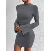 imageBTFBM Cocktail Dresses for Women 2025 Fall Fashion Bodycon Bell Long Sleeve Mock Neck Party Club Going Out Mini DressDark Grey