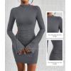 imageBTFBM Cocktail Dresses for Women 2025 Fall Fashion Bodycon Bell Long Sleeve Mock Neck Party Club Going Out Mini DressDark Grey