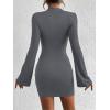imageBTFBM Cocktail Dresses for Women 2025 Fall Fashion Bodycon Bell Long Sleeve Mock Neck Party Club Going Out Mini DressDark Grey