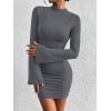 imageBTFBM Cocktail Dresses for Women 2025 Fall Fashion Bodycon Bell Long Sleeve Mock Neck Party Club Going Out Mini DressDark Grey