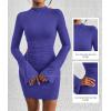 imageBTFBM Cocktail Dresses for Women 2025 Fall Fashion Bodycon Bell Long Sleeve Mock Neck Party Club Going Out Mini DressRoyal Blue