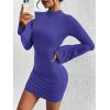 imageBTFBM Cocktail Dresses for Women 2025 Fall Fashion Bodycon Bell Long Sleeve Mock Neck Party Club Going Out Mini DressRoyal Blue
