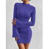 imageBTFBM Cocktail Dresses for Women 2025 Fall Fashion Bodycon Bell Long Sleeve Mock Neck Party Club Going Out Mini DressRoyal Blue