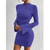 imageBTFBM Cocktail Dresses for Women 2025 Fall Fashion Bodycon Bell Long Sleeve Mock Neck Party Club Going Out Mini DressRoyal Blue