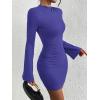 imageBTFBM Cocktail Dresses for Women 2025 Fall Fashion Bodycon Bell Long Sleeve Mock Neck Party Club Going Out Mini DressRoyal Blue