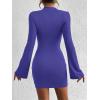 imageBTFBM Cocktail Dresses for Women 2025 Fall Fashion Bodycon Bell Long Sleeve Mock Neck Party Club Going Out Mini DressRoyal Blue