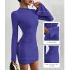 imageBTFBM Cocktail Dresses for Women 2025 Fall Fashion Bodycon Bell Long Sleeve Mock Neck Party Club Going Out Mini DressRoyal Blue