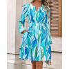imageBTFBM Fall Dresses for Women 2025 V Neck Long Sleeve Elastic Waist Boho Beach Vacation Clothes Floral Mini Summer DressFloral Blue Green