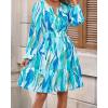 imageBTFBM Fall Dresses for Women 2025 V Neck Long Sleeve Elastic Waist Boho Beach Vacation Clothes Floral Mini Summer DressFloral Blue Green