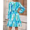 imageBTFBM Fall Dresses for Women 2025 V Neck Long Sleeve Elastic Waist Boho Beach Vacation Clothes Floral Mini Summer DressFloral Blue Green