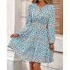 imageBTFBM Fall Dresses for Women 2025 V Neck Long Sleeve Elastic Waist Boho Beach Vacation Clothes Floral Mini Summer DressFloral Blue White