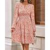 imageBTFBM Fall Dresses for Women 2025 V Neck Long Sleeve Elastic Waist Boho Beach Vacation Clothes Floral Mini Summer DressFloral Orange