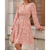 imageBTFBM Fall Dresses for Women 2025 V Neck Long Sleeve Elastic Waist Boho Beach Vacation Clothes Floral Mini Summer DressFloral Orange