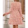 imageBTFBM Fall Dresses for Women 2025 V Neck Long Sleeve Elastic Waist Boho Beach Vacation Clothes Floral Mini Summer DressFloral Orange