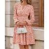 imageBTFBM Fall Dresses for Women 2025 V Neck Long Sleeve Elastic Waist Boho Beach Vacation Clothes Floral Mini Summer DressFloral Orange