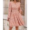 imageBTFBM Fall Dresses for Women 2025 V Neck Long Sleeve Elastic Waist Boho Beach Vacation Clothes Floral Mini Summer DressFloral Orange