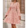 imageBTFBM Fall Dresses for Women 2025 V Neck Long Sleeve Elastic Waist Boho Beach Vacation Clothes Floral Mini Summer DressFloral Orange