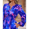 imageBTFBM Fall Dresses for Women 2025 V Neck Long Sleeve Elastic Waist Boho Beach Vacation Clothes Floral Mini Summer DressFlower Blue Pink