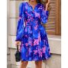 imageBTFBM Fall Dresses for Women 2025 V Neck Long Sleeve Elastic Waist Boho Beach Vacation Clothes Floral Mini Summer DressFlower Blue Pink