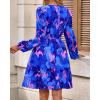 imageBTFBM Fall Dresses for Women 2025 V Neck Long Sleeve Elastic Waist Boho Beach Vacation Clothes Floral Mini Summer DressFlower Blue Pink