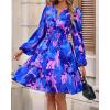 imageBTFBM Fall Dresses for Women 2025 V Neck Long Sleeve Elastic Waist Boho Beach Vacation Clothes Floral Mini Summer DressFlower Blue Pink