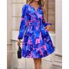 imageBTFBM Fall Dresses for Women 2025 V Neck Long Sleeve Elastic Waist Boho Beach Vacation Clothes Floral Mini Summer DressFlower Blue Pink