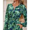imageBTFBM Fall Dresses for Women 2025 V Neck Long Sleeve Elastic Waist Boho Beach Vacation Clothes Floral Mini Summer DressFlower Green