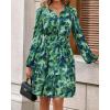 imageBTFBM Fall Dresses for Women 2025 V Neck Long Sleeve Elastic Waist Boho Beach Vacation Clothes Floral Mini Summer DressFlower Green