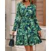 imageBTFBM Fall Dresses for Women 2025 V Neck Long Sleeve Elastic Waist Boho Beach Vacation Clothes Floral Mini Summer DressFlower Green